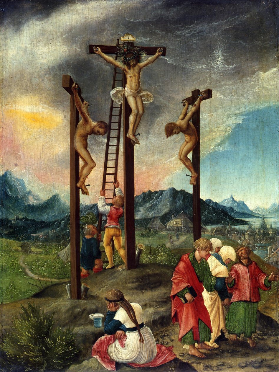 Christus aan het kruis tussen de twee dieven door Albrecht Altdorfer