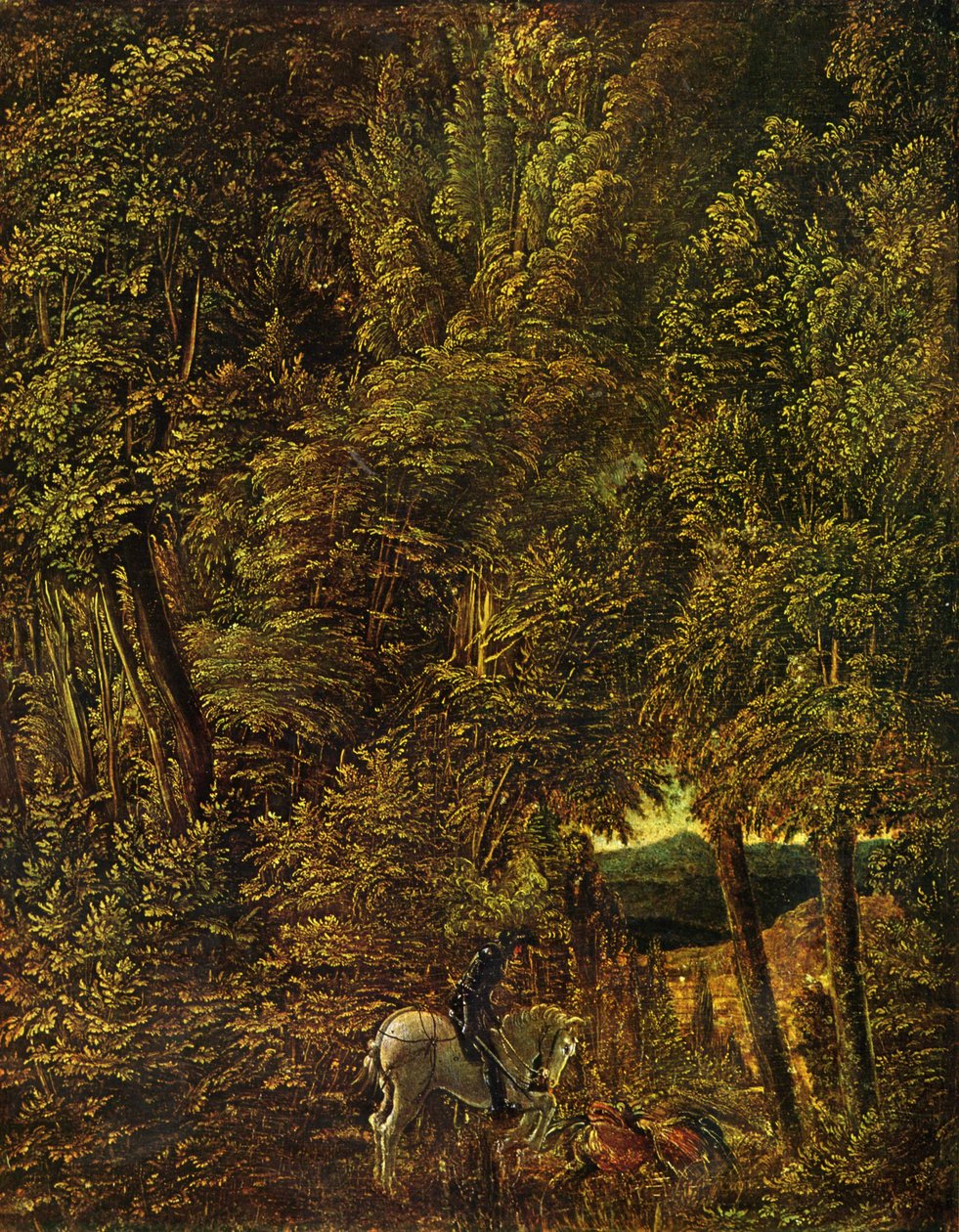 Boslandschap met Sint-Joris in gevecht met de draak door Albrecht Altdorfer