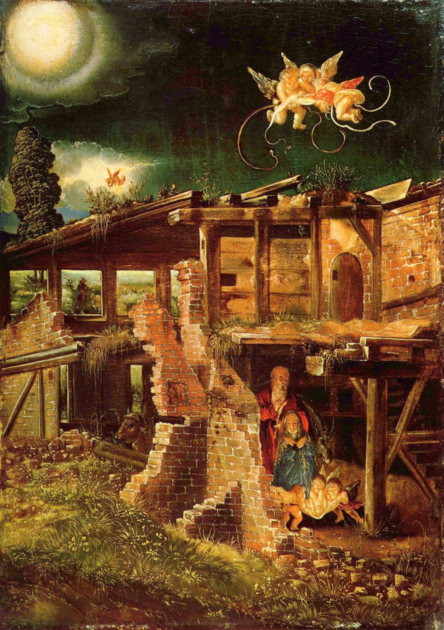 Duits: Die Geburt Christi De geboorte van Christus door Albrecht Altdorfer