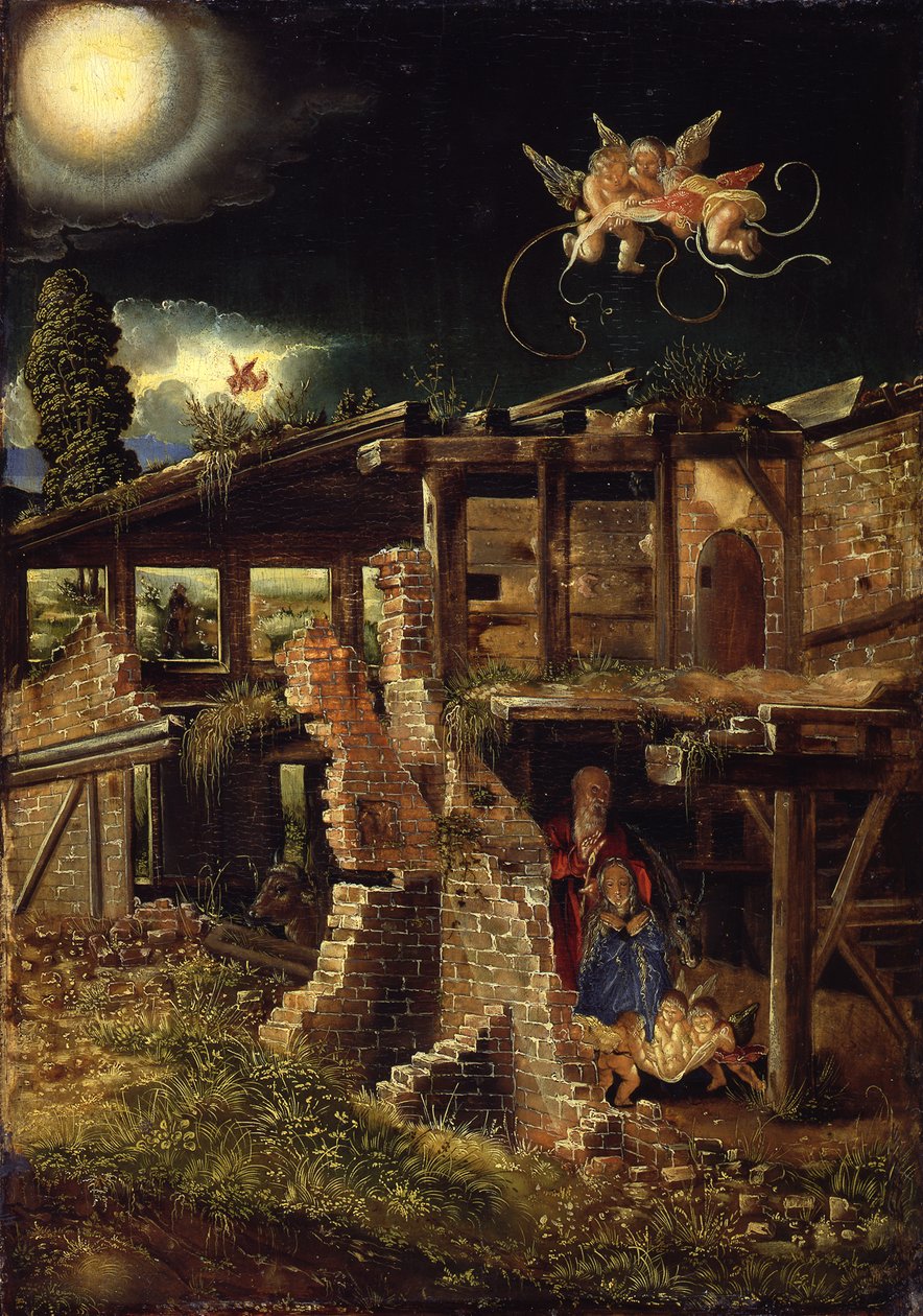 Duits: Die Geburt Christi De geboorte van Christus door Albrecht Altdorfer