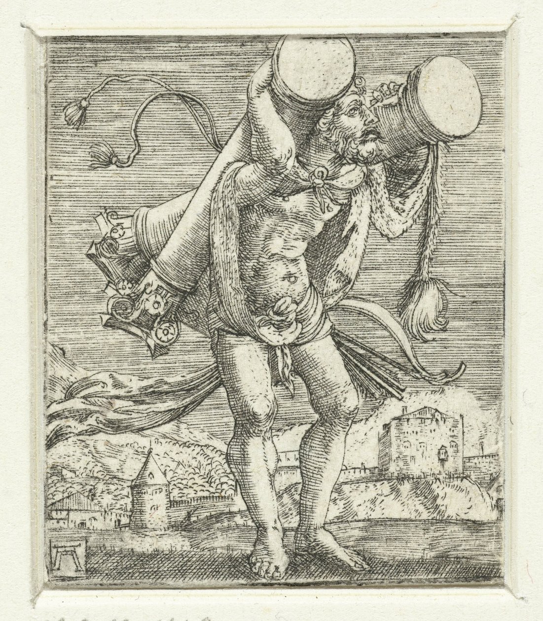 Hercules draagt de zuilen door Albrecht Altdorfer