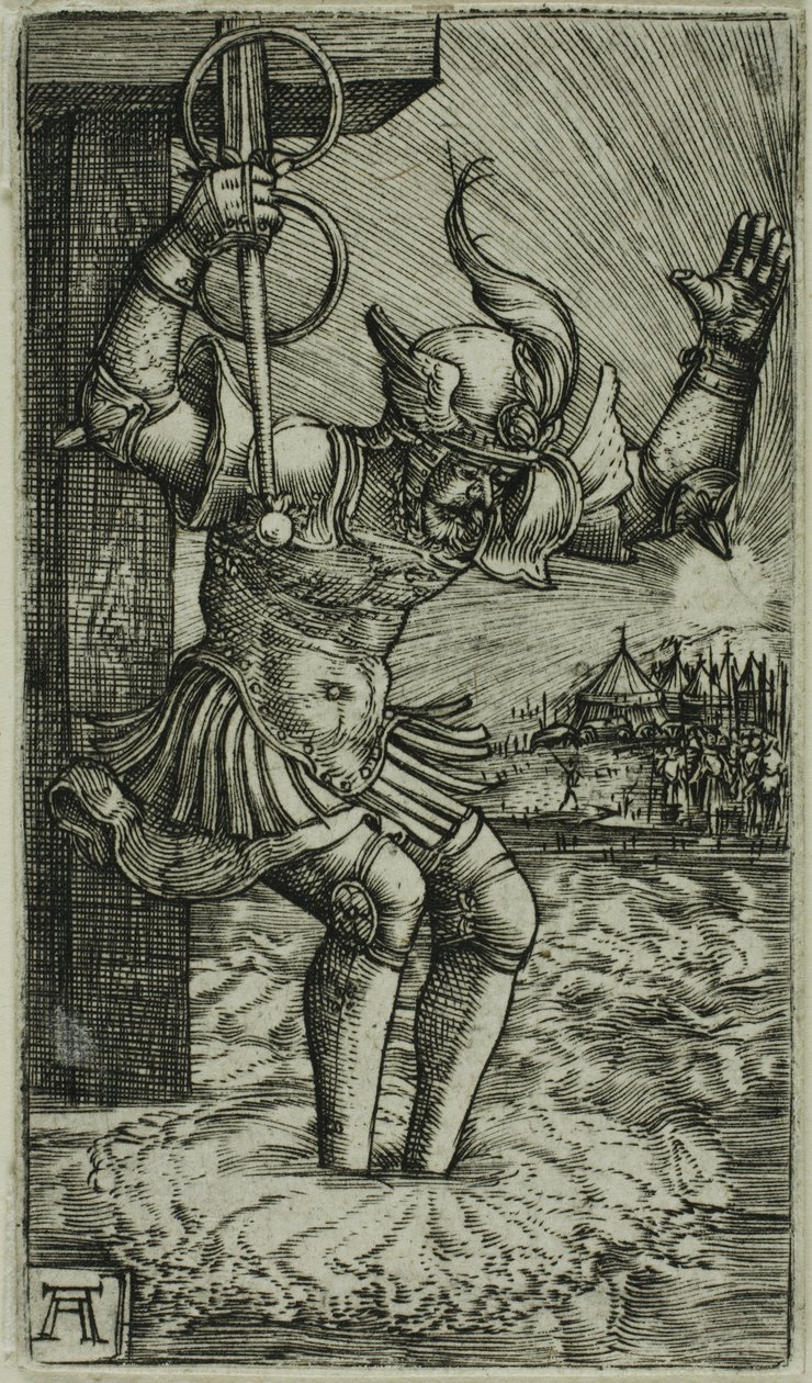 Horatius Cocles springt in de Tiber door Albrecht Altdorfer
