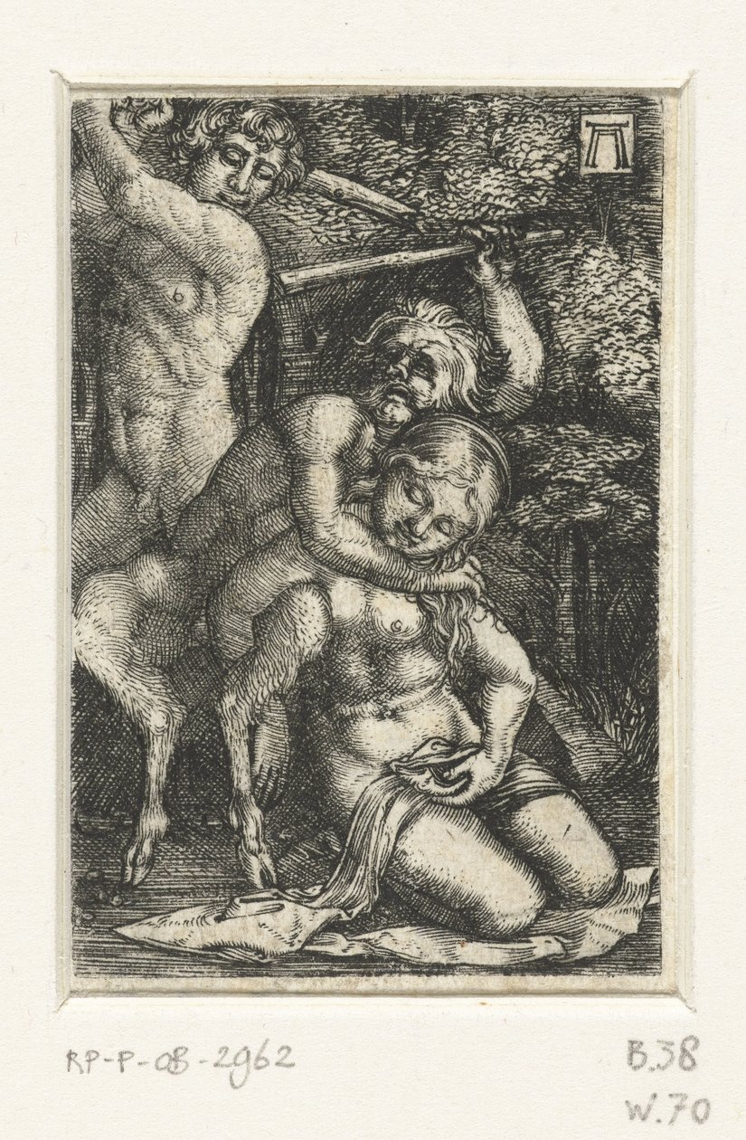 Sater en een man vechten om een vrouw door Albrecht Altdorfer