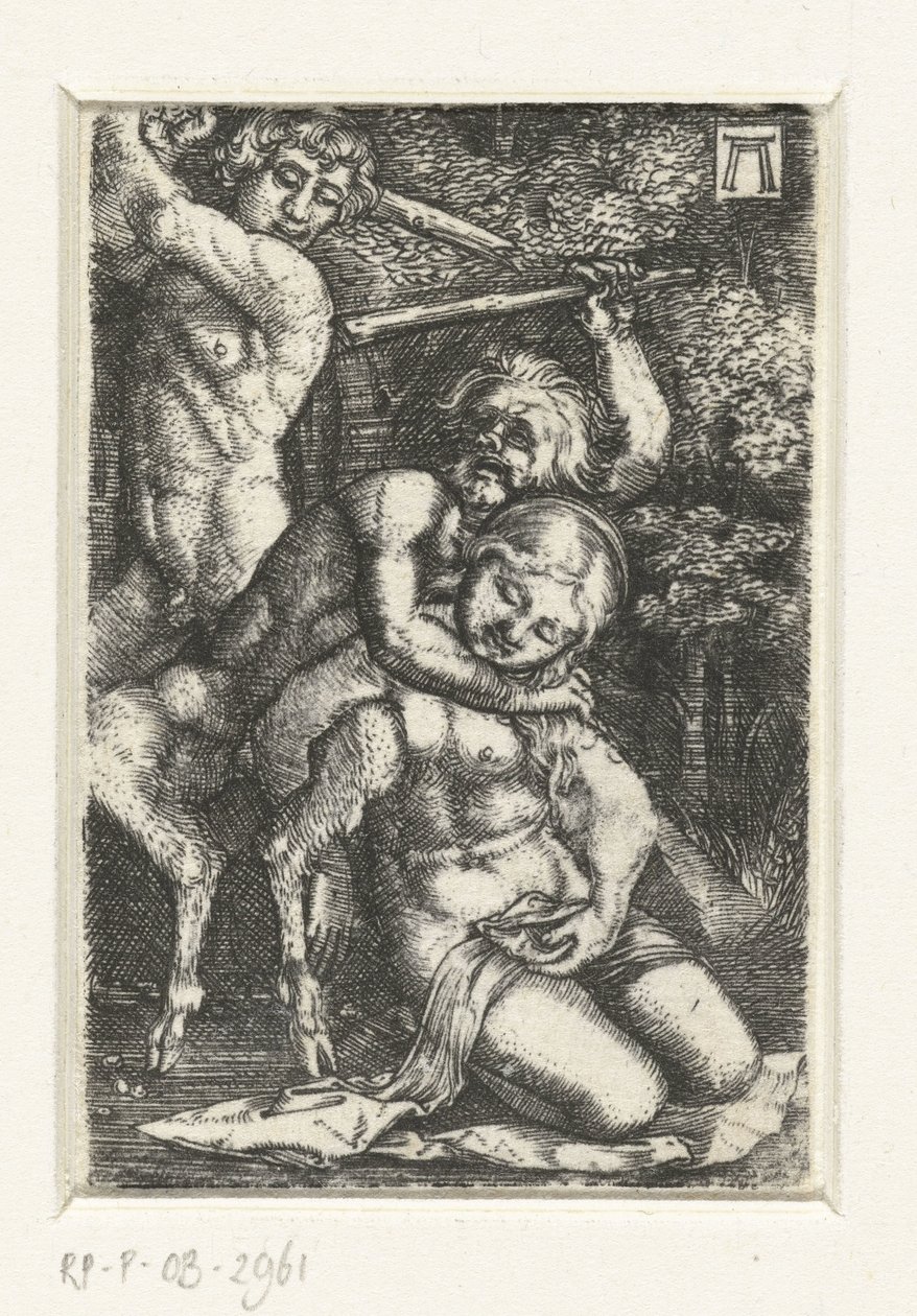Sater en een man vechten om een vrouw door Albrecht Altdorfer