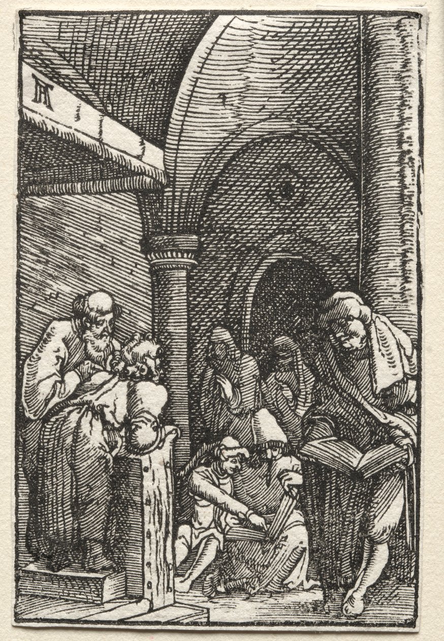 De val en verlossing van de mens: Christus in discussie met de dokters door Albrecht Altdorfer