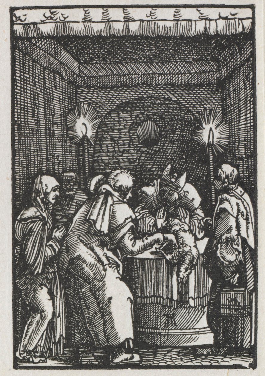 De Val en Verlossing van de Mens: Joachims Offer afgewezen door de Hogepriester, ca. 1515 door Albrecht Altdorfer
