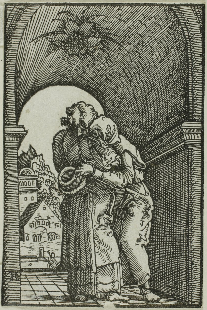 De ontmoeting van Joachim en Anna, uit De val en verlossing van de mens door Albrecht Altdorfer