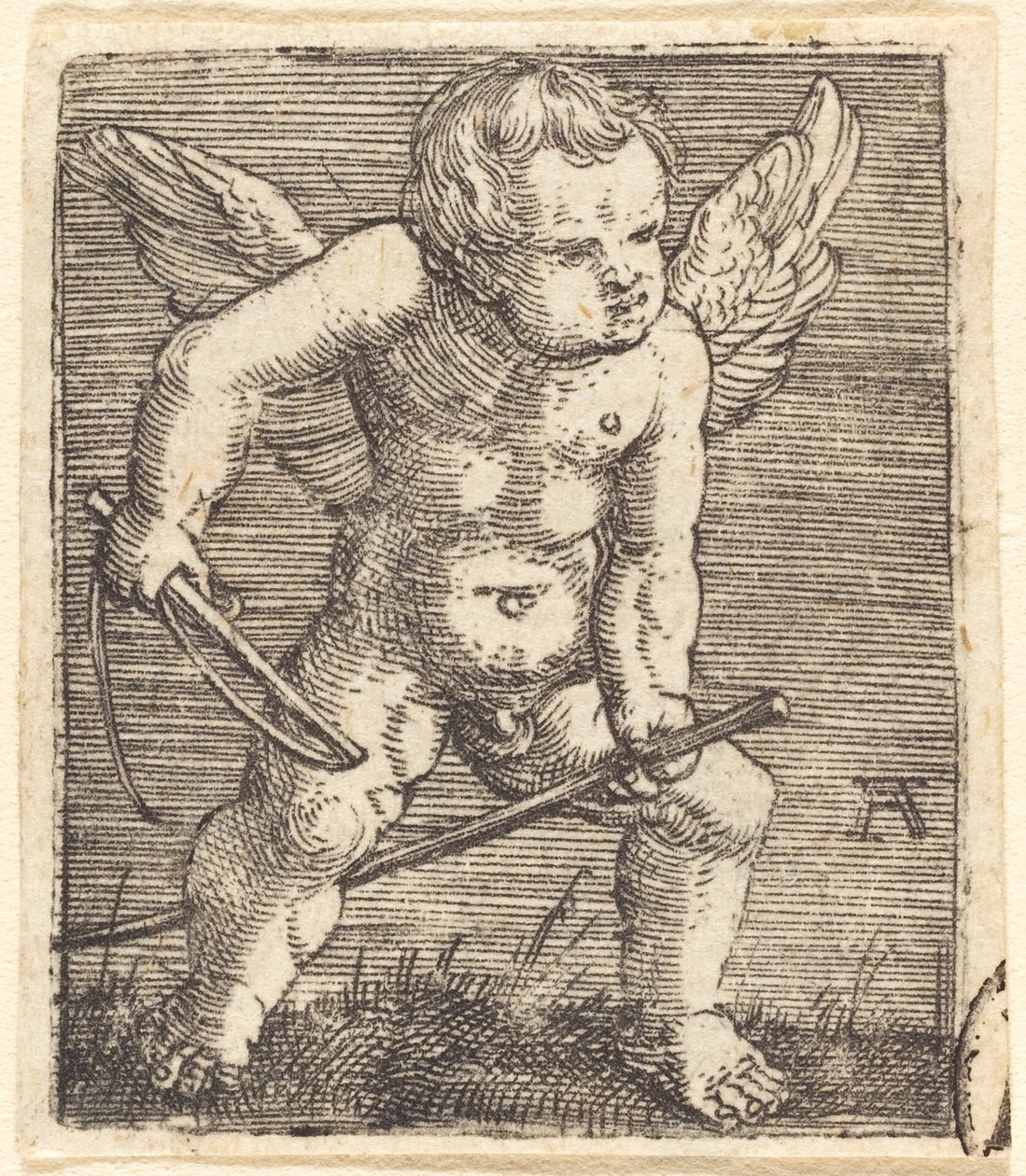 Gevleugelde genii met hobbelpaard en zweep door Albrecht Altdorfer