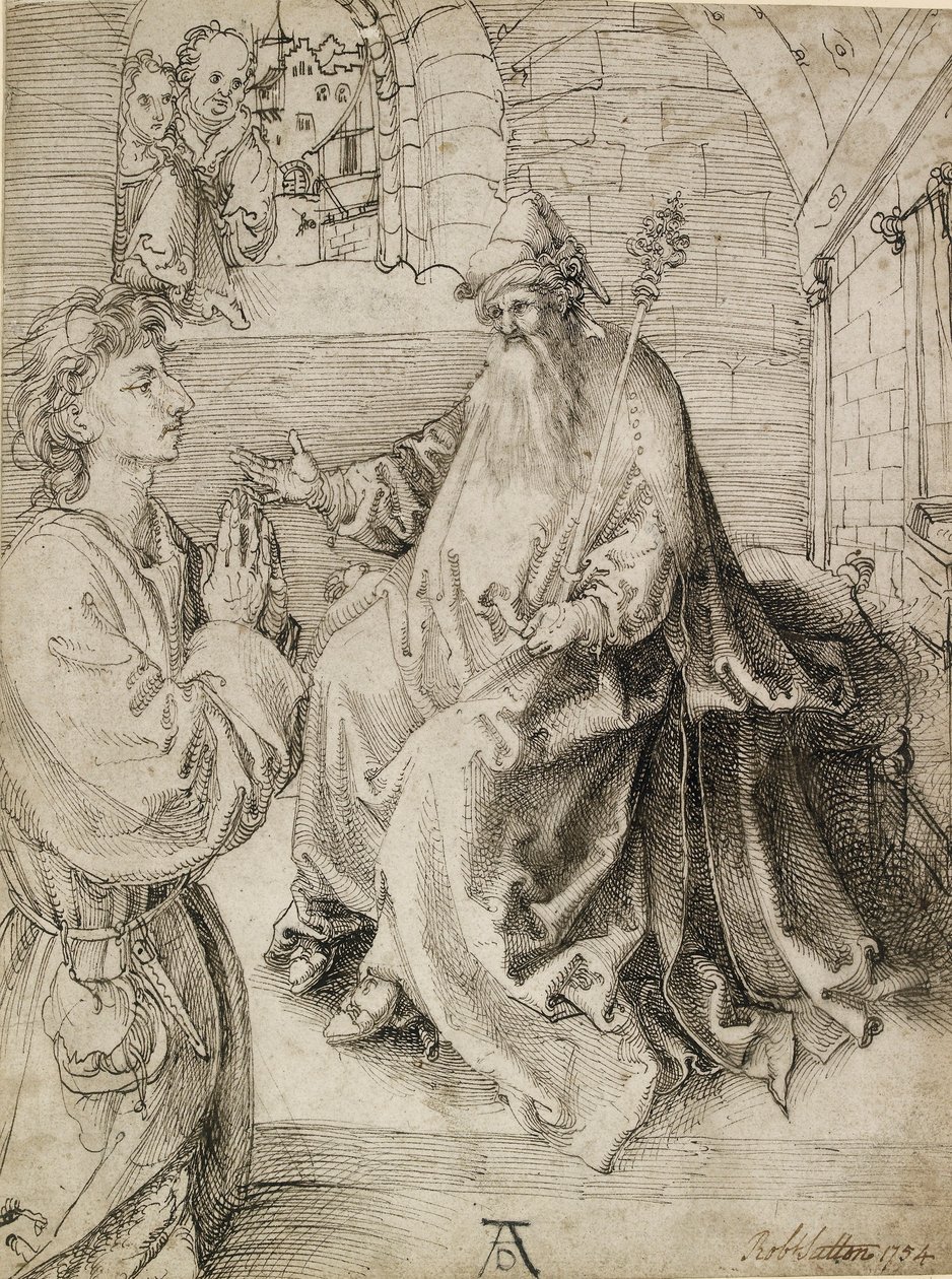 Een jongeling knielend voor een potentaat door Albrecht Dürer