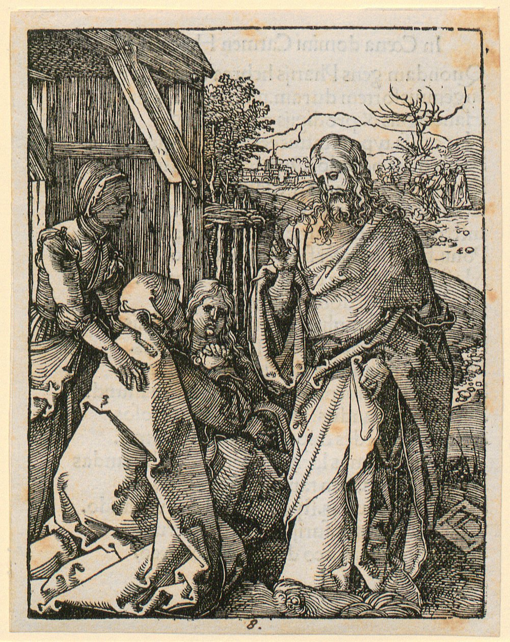 Christus neemt afscheid van zijn moeder, blad 8 uit de reeks “Kleine houtsnedepassie” door Albrecht Dürer