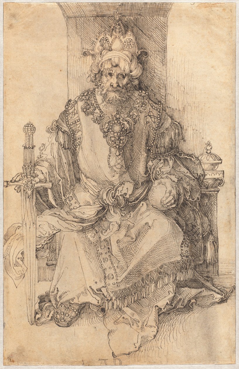 Een oosterse heerser, gezeten op zijn troon door Albrecht Dürer