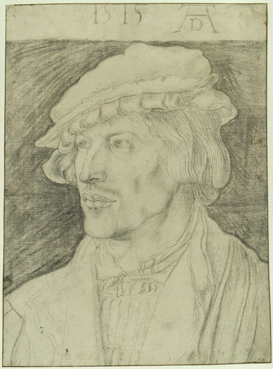 Borstbeeld van een baardloze jongeman, naar links door Albrecht Dürer
