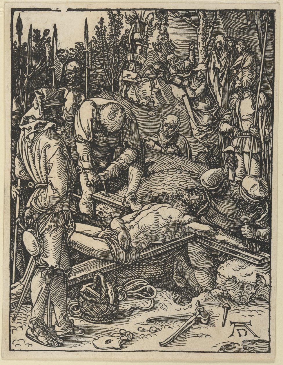 Christus aan het kruis genageld, uit De Kleine Passie door Albrecht Dürer