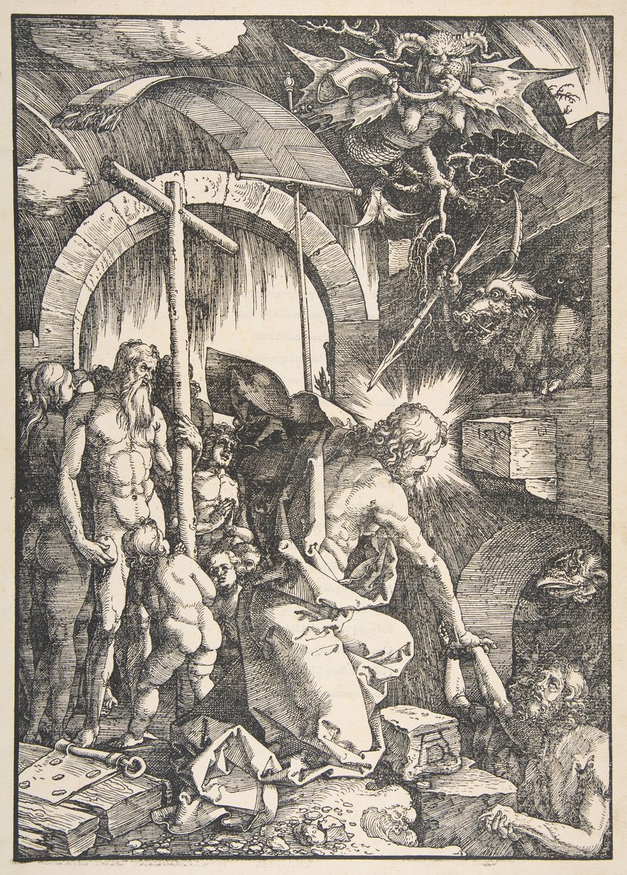 Christus in het voorgeborchte, uit "De Grote Passie" door Albrecht Dürer