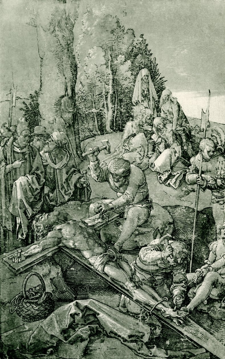 Christus wordt aan het kruis genageld door Albrecht Dürer