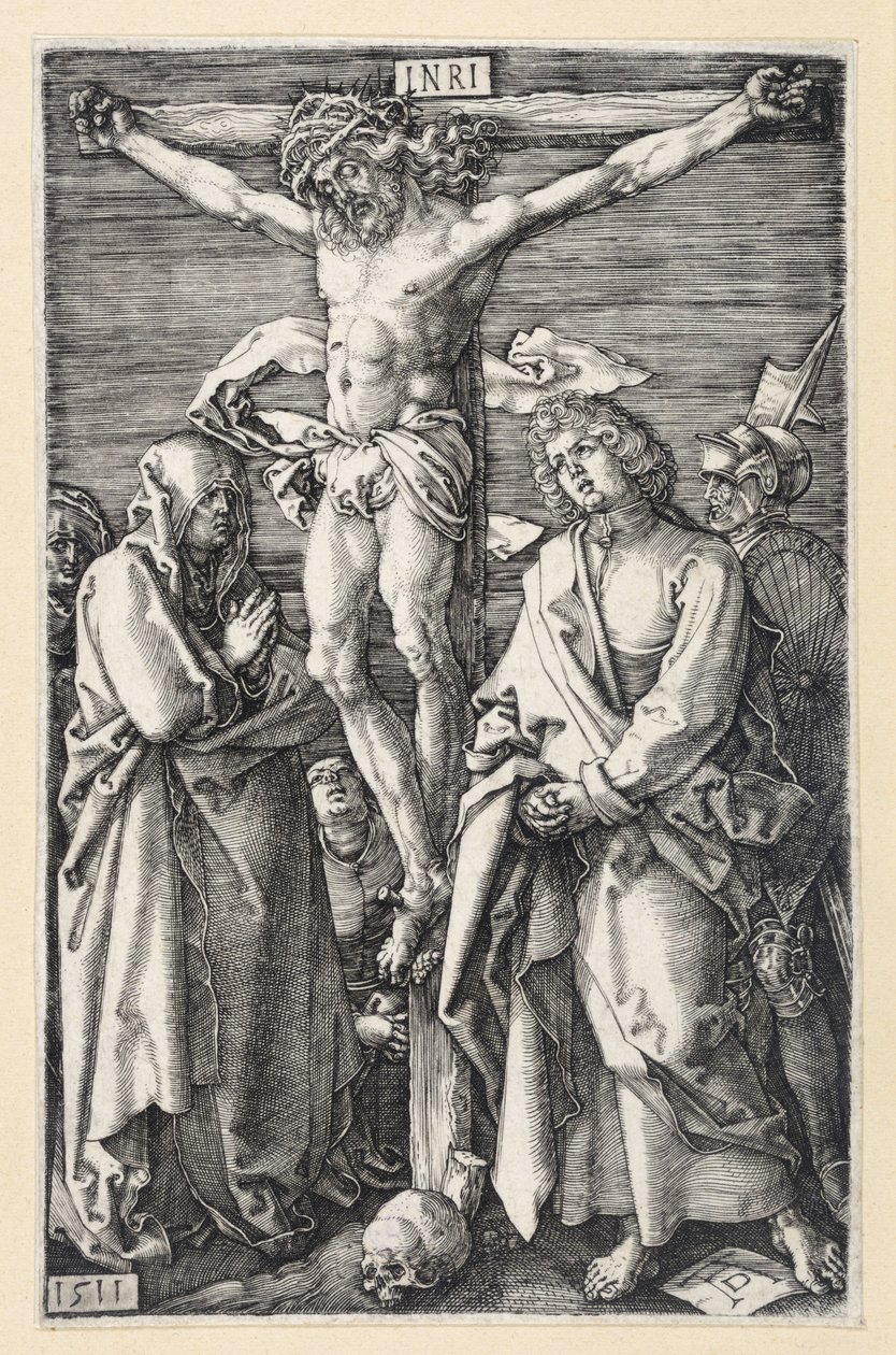 Christus aan het kruis tussen Maria en Johannes (gegraveerde Passie) door Albrecht Dürer