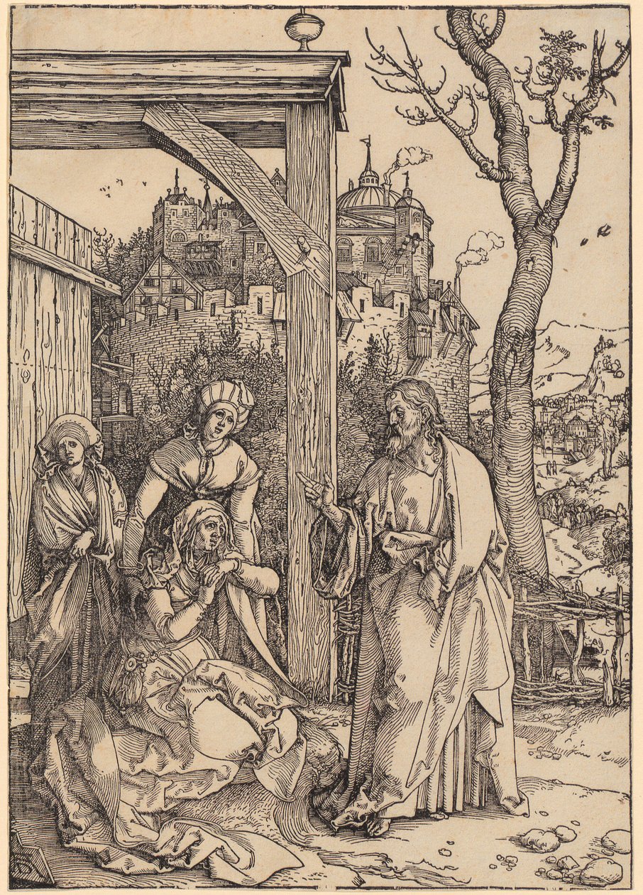 Christus neemt afscheid van zijn moeder, blad 17 uit de serie „Het leven van Maria” door Albrecht Dürer