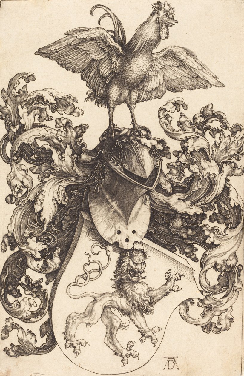 Wapen met een Leeuw en een Haan door Albrecht Dürer