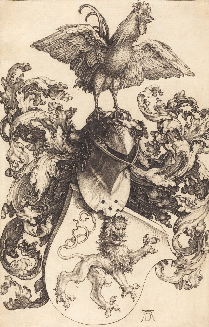 Wapen met een Leeuw en een Haan, 1502-1503 door Albrecht Dürer