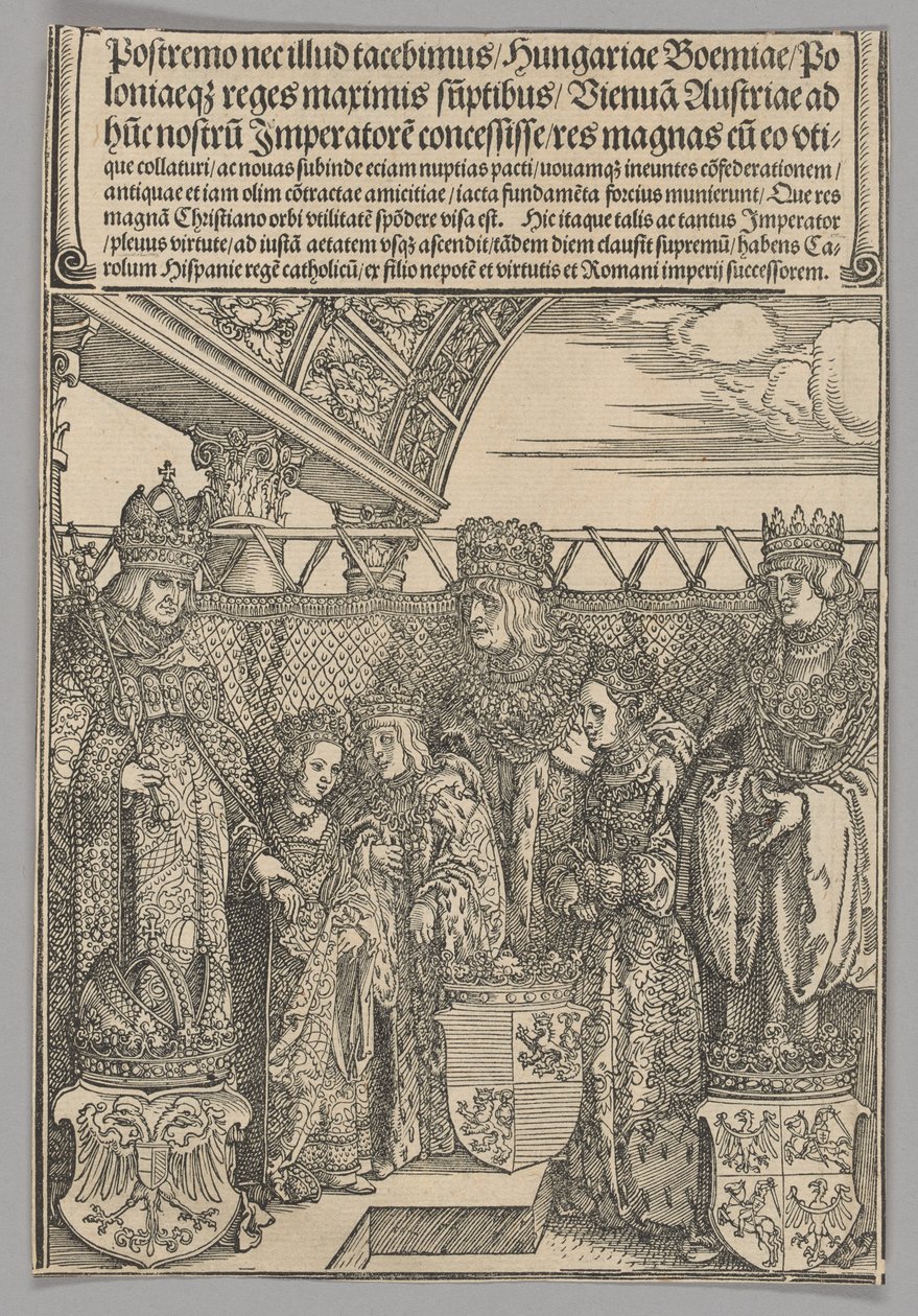 Congres en dubbele verloving in Wenen, plaat 23 uit Historische scènes uit het leven van keizer Maximiliaan I van de Triomfboog door Albrecht Dürer