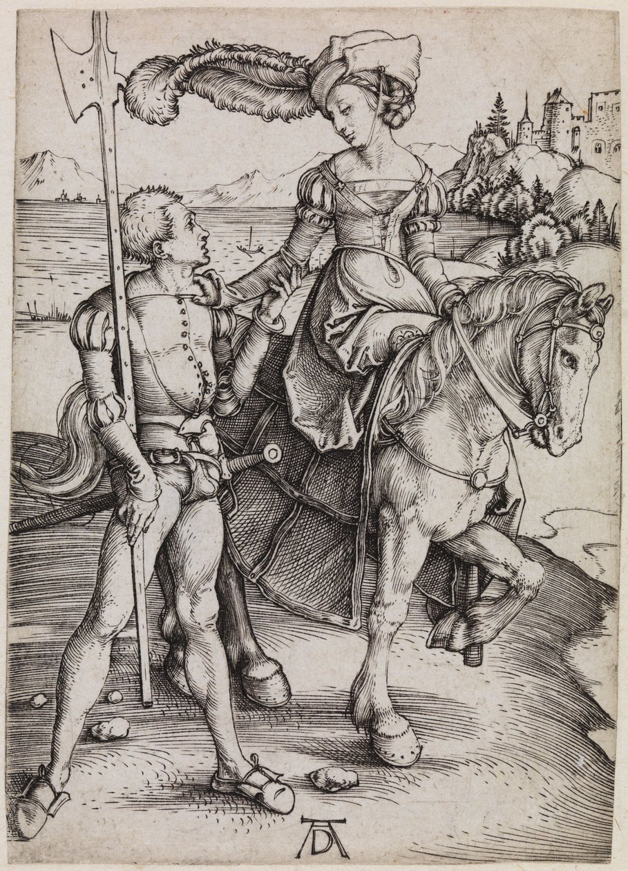 De jonkvrouw te paard en de landsknecht door Albrecht Dürer