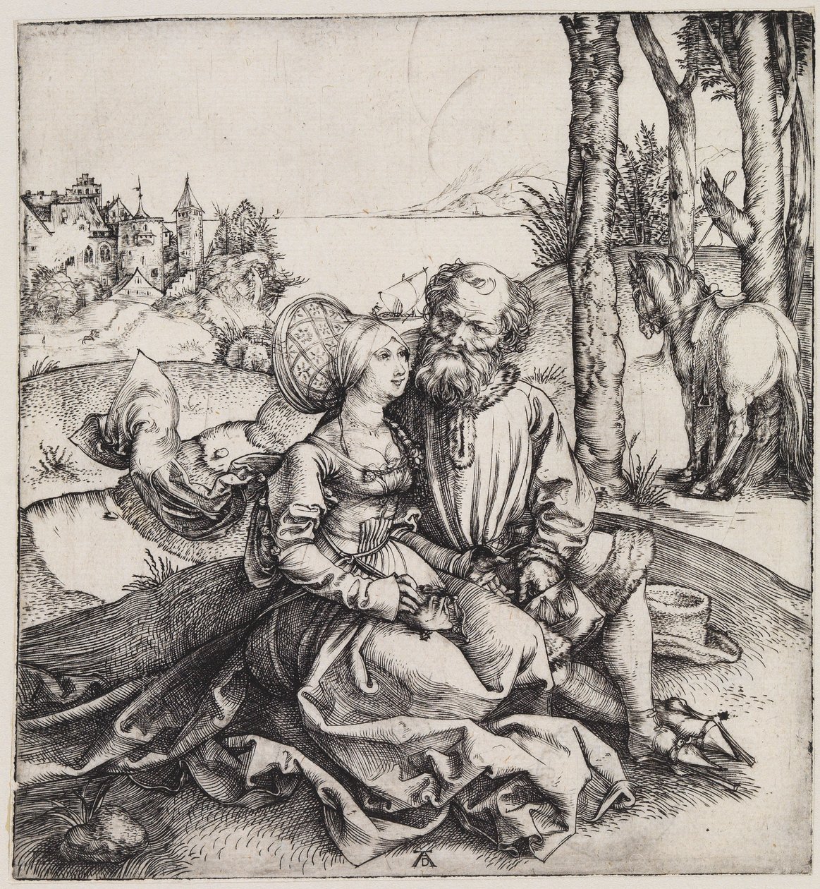 Het ongelijke paar (Het huwelijksaanzoek) door Albrecht Dürer
