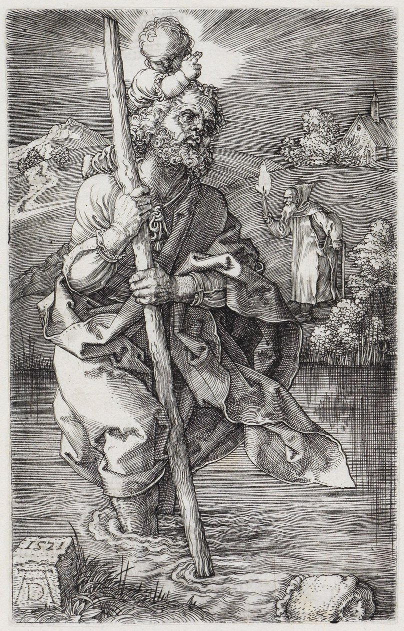De heilige Christoffel, naar rechts kijkend door Albrecht Dürer