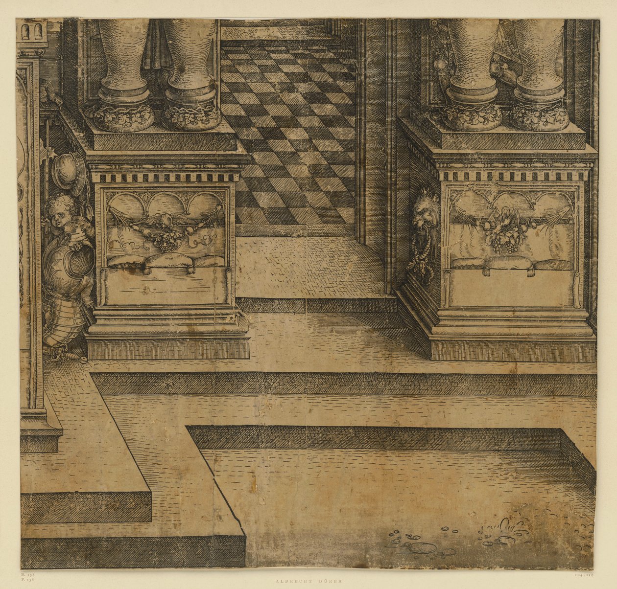De triomfboog van keizer Maximiliaan I (21): de sokkels van het rechterportaal door Albrecht Dürer