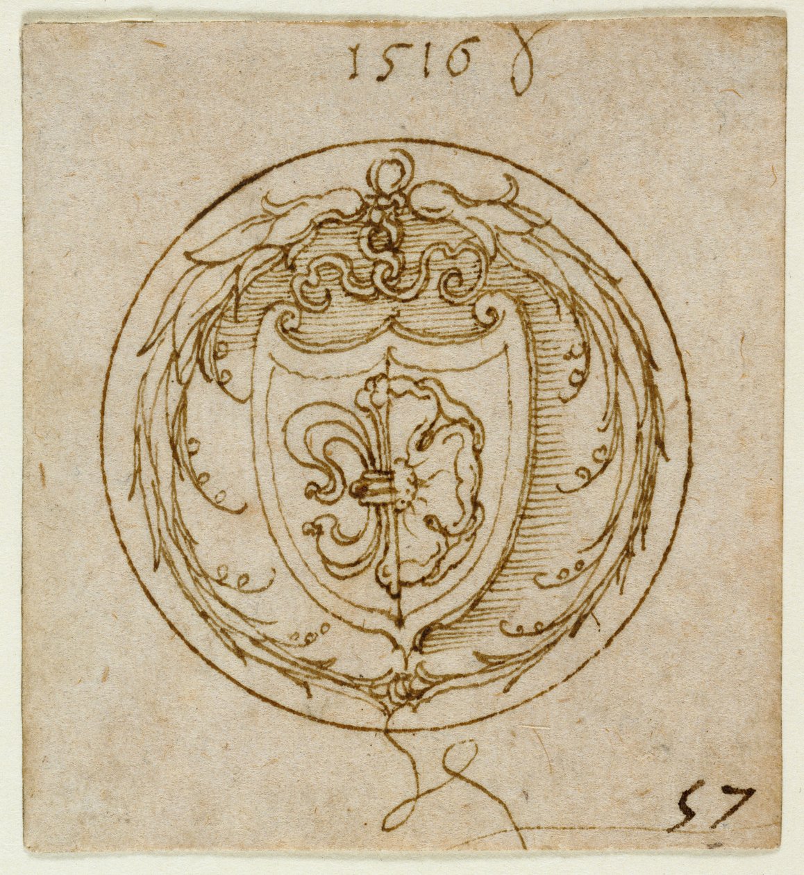 Ontwerp voor een ornament of zegelring met de wapens van Lazarus Spengler door Albrecht Dürer