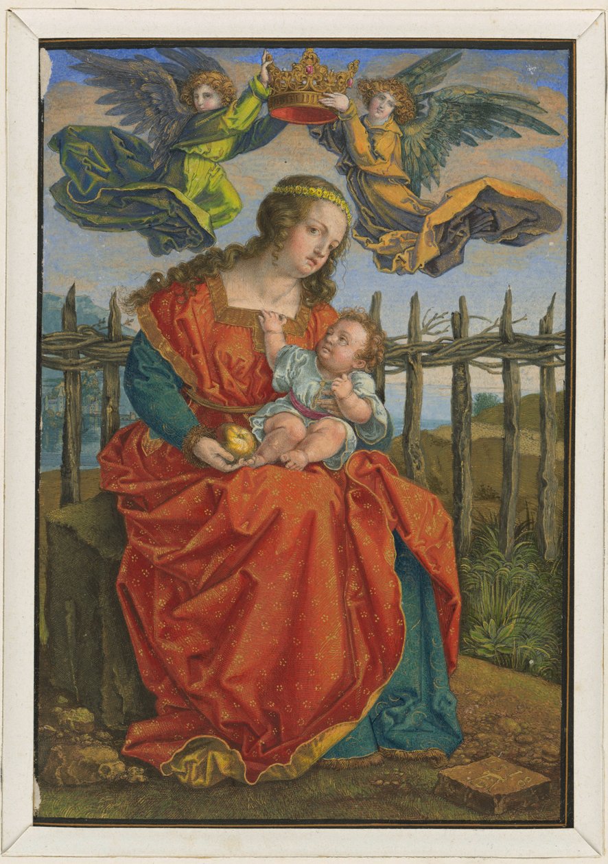De Maagd, gekroond door twee engelen door Albrecht Dürer