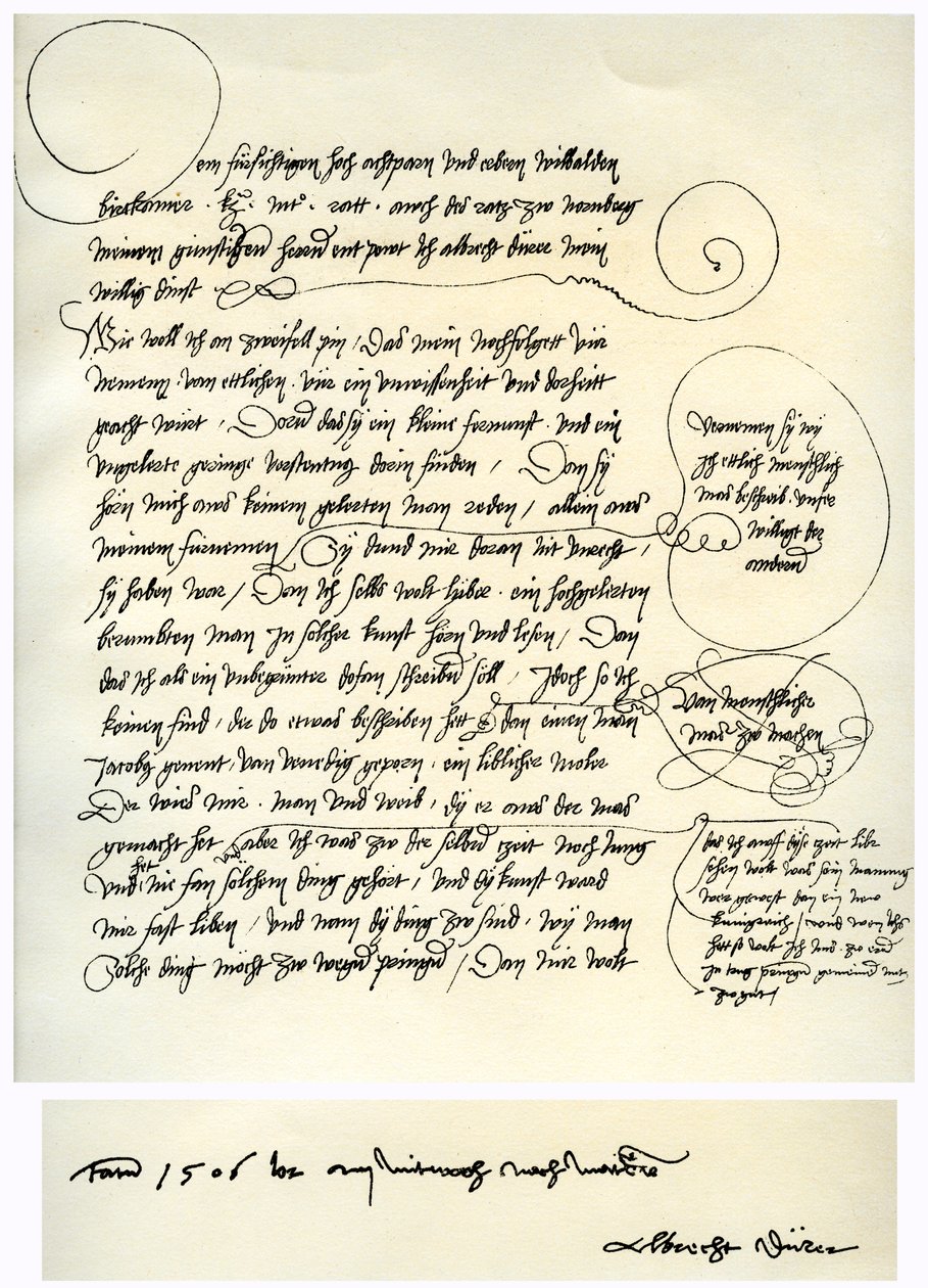 Ontwerp van Albrecht Dürers toewijding aan Bilibald Pirckheimer, c1523 door Albrecht Dürer