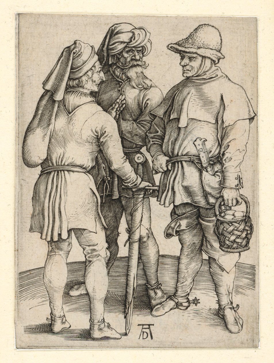 Drie boeren in gesprek door Albrecht Dürer