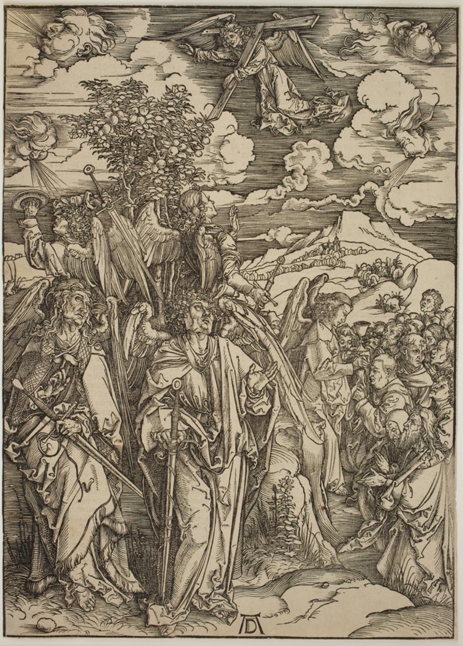 Vier engelen die de winden tegenhouden door Albrecht Dürer