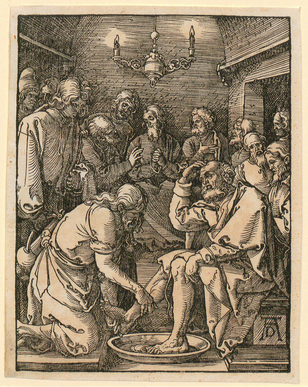 Voetwassing, plaat 10 uit de reeks “Kleine houtsnede-Passie” door Albrecht Dürer