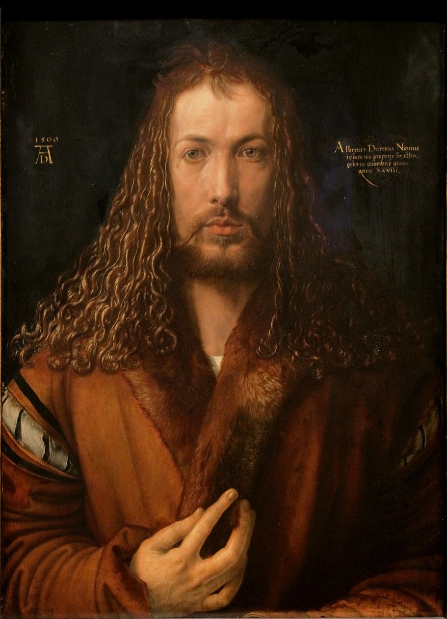 Duits: Selbstbildnis im Pelzrock Zelfportret met bont omzoomde mantel door Albrecht Dürer