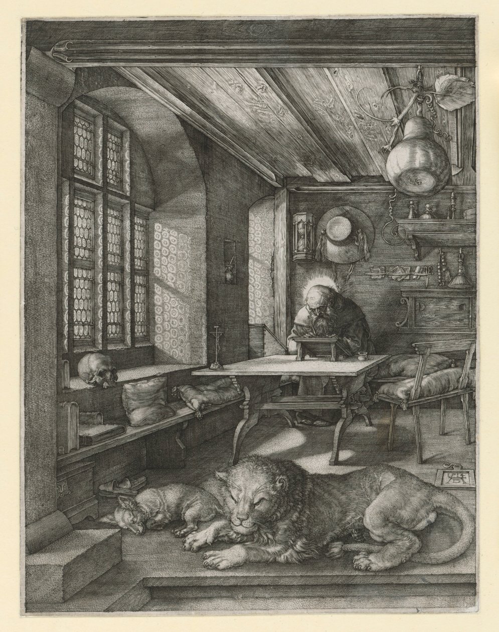De heilige Hiëronymus in de vitrine door Albrecht Dürer