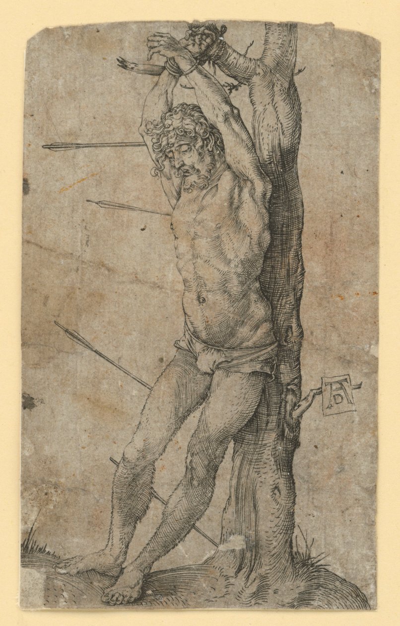 De heilige Sebastiaan vastgebonden aan een boom door Albrecht Dürer