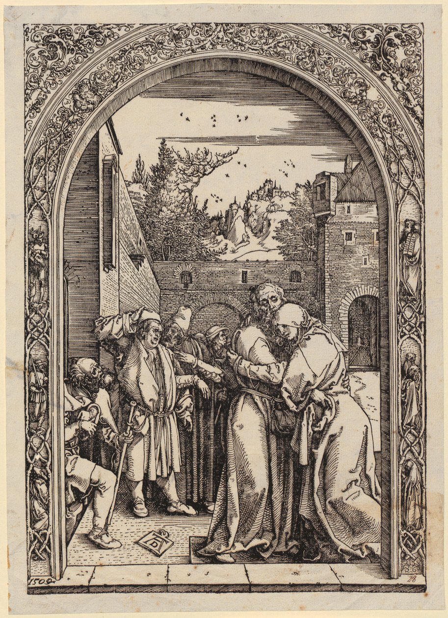 Joachim en Anna onder de Gouden Poort, blad 4 uit de serie „Het leven van Maria” door Albrecht Dürer