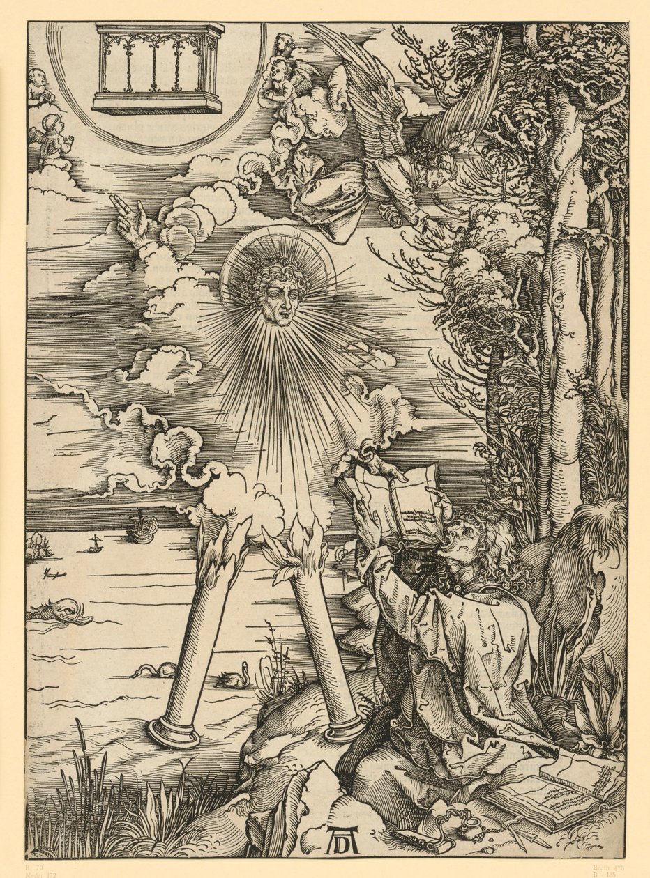 Johannes verslindt het boek (Apocalyps) door Albrecht Dürer