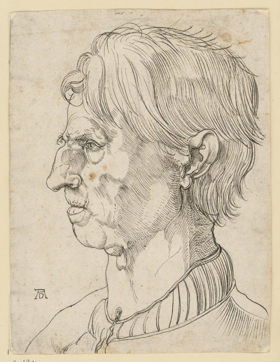 Hoofd van een oudere baardloze man, in profiel naar links door Albrecht Dürer