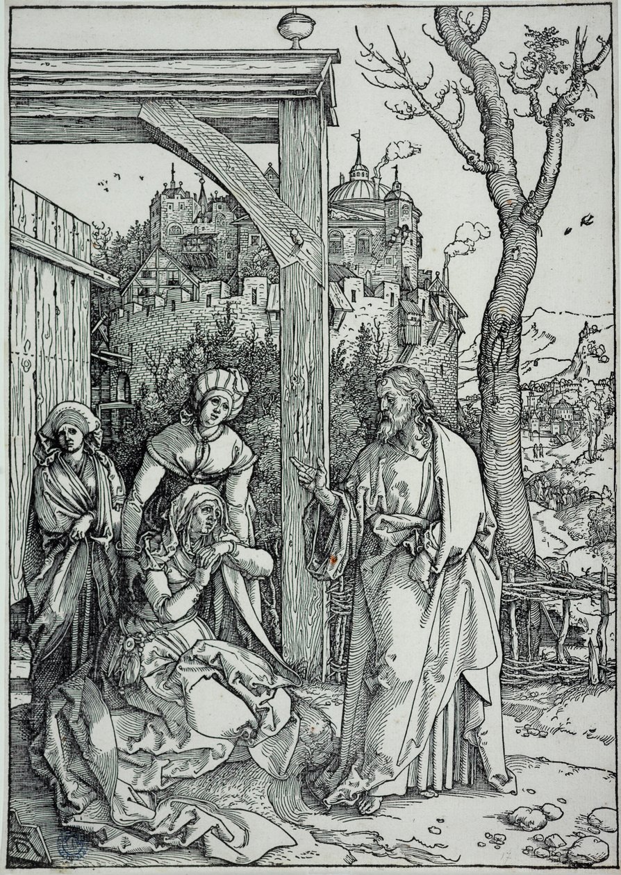 Het leven van de Maagd: Jezus neemt afscheid van zijn moeder (Bartsch 92) door Albrecht Dürer