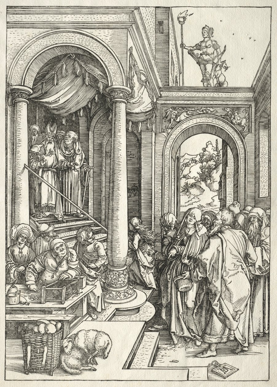 Leven van de Maagd: Presentatie van de jonge Maagd in de Tempel, 1504-1505 door Albrecht Dürer