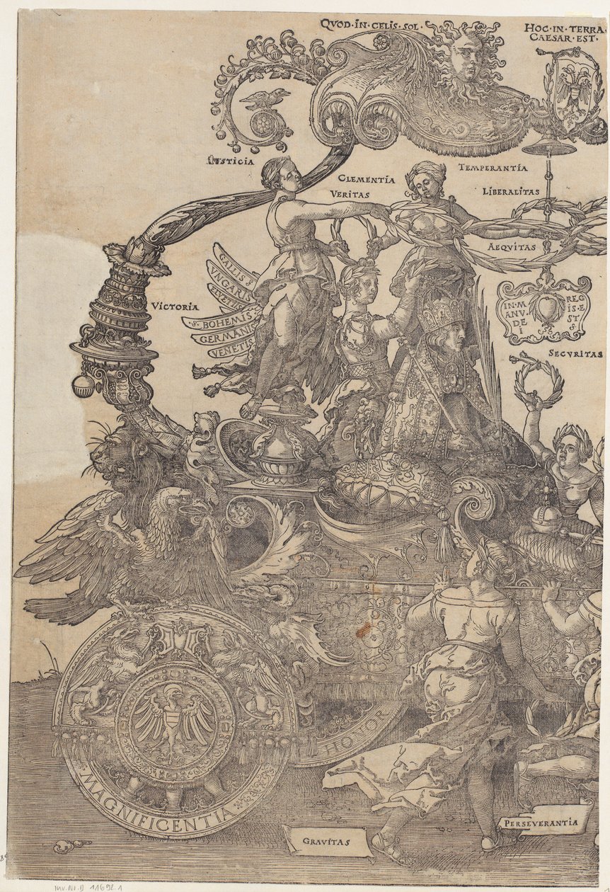Linkerhelft van de wagen, blad 1 van de serie „De grote triomfwagen“ door Albrecht Dürer
