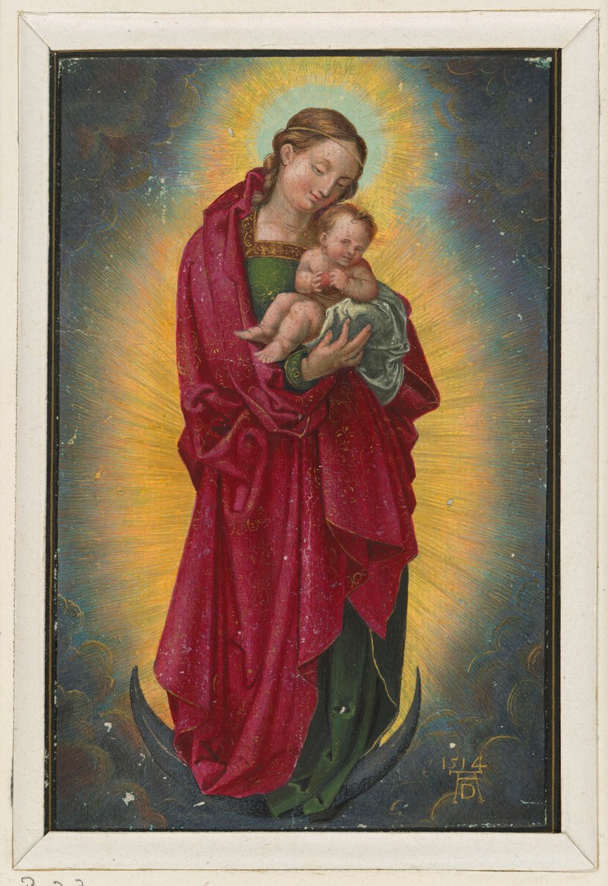 Maria met diadeem en kind op de maansikkel door Albrecht Dürer