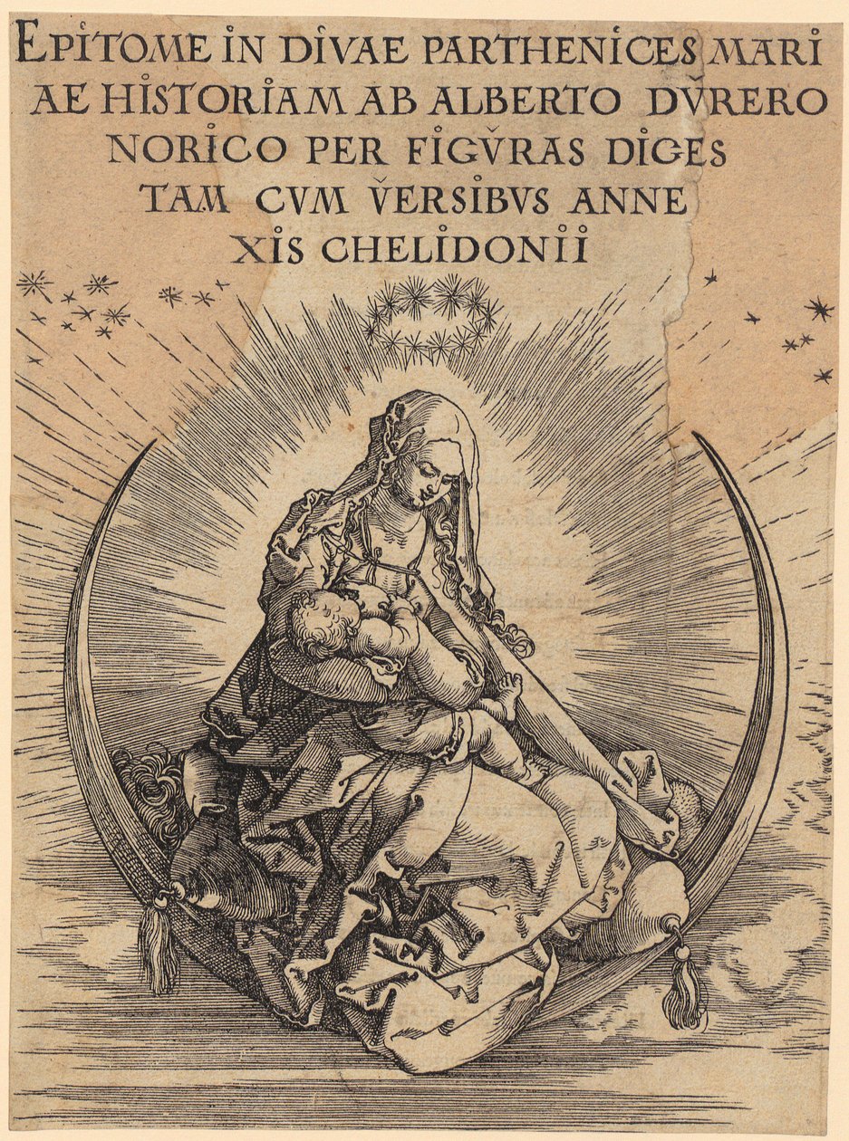 Maria op de maansikkel, blad 1 van de serie „Het leven van Maria” door Albrecht Dürer