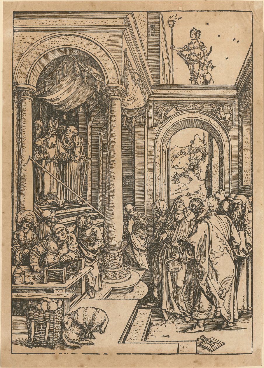 De tempelbezoek van Maria, blad 6 uit de serie „Het leven van Maria” door Albrecht Dürer