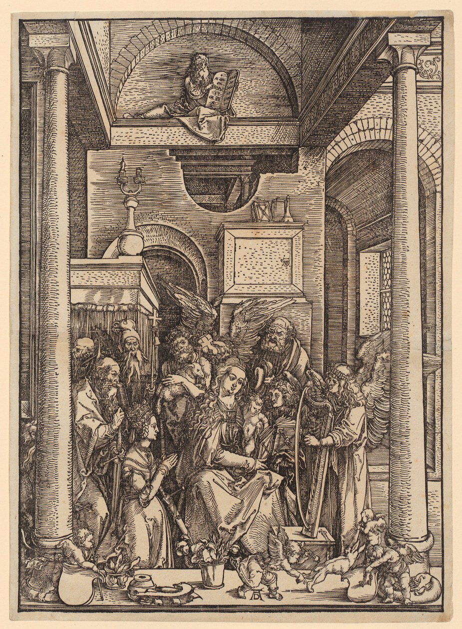De verering van Maria, blad 20 uit de reeks „Het leven van Maria” door Albrecht Dürer