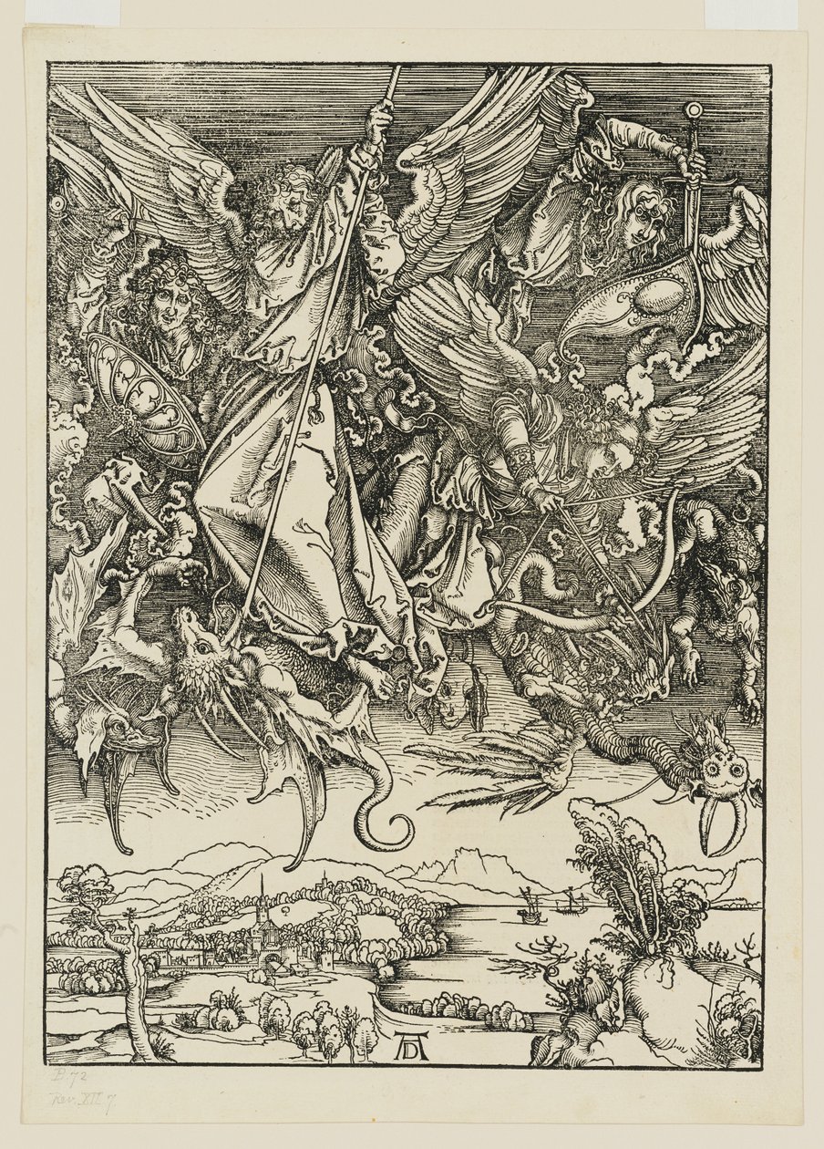 Michaël en zijn engelen strijden met de draak door Albrecht Dürer
