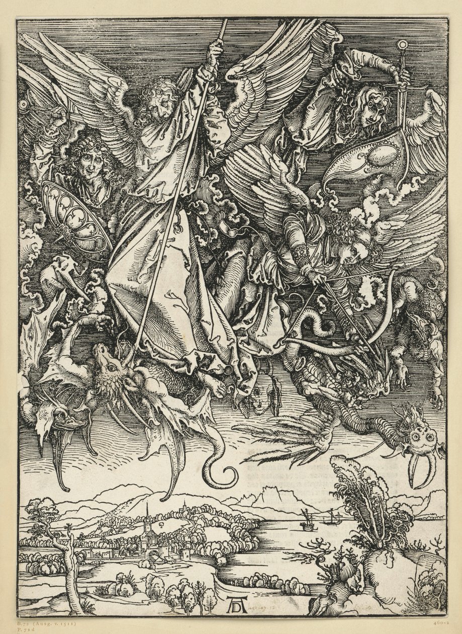 De strijd van Michaël tegen de draak (Openbaring) door Albrecht Dürer