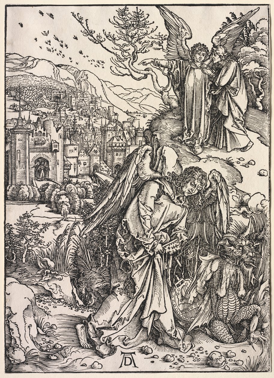 Openbaring van Johannes: Engel met de Sleutel van de Bodemloze Put door Albrecht Dürer